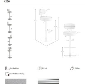 Scaun de bar pivotant cu inaltime reglabila Stool gri deschis