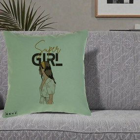 Perna Decorativa Super Girl Aesthetic, 40x40 cm, Verde, Husa Detasabila, Perna Inclusa, BEKZ®