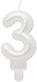 Numere Pearly Lumanare cifra 3 alba, lumanare tort