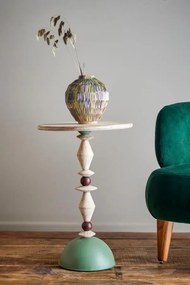 Măsuță laterală verde din lemn si metal, cu finisaj antichizat, Ø40 cm, „Mannelli”