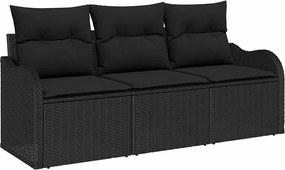 vidaXL Set de canapele pentru grădină cu pernă 3 pcs Negru Rattan poli