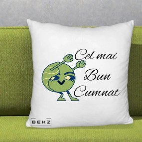 Cadou pentru Cumnat - Perna Personalizata Cel mai Bun Cumnat cu Personaj Funny Verde, 40x40 cm, Alb Pufos, Husa Detasabila, Perna Inclusa, BEKZ®