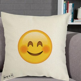 Perna Decorativa Emoji Fericit Roscat, 40x40 cm, Ecru, Husa Detasabila, Perna Inclusa, BEKZ®