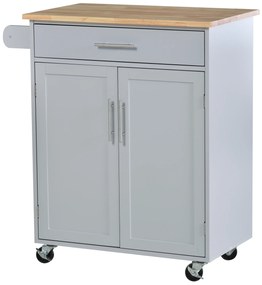 HOMCOM Dulap mobilier de bucătărie cu roți dulap de servire Insulă de bucătărie cu sertar de dulap și suport cârpe - gri | Aosom Romania