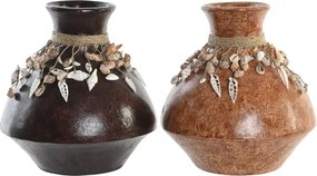 Vază decorativă Balinese multicolor din bambus cu structură din scoici, "Samudra"