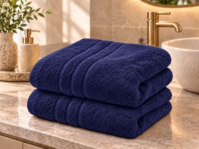 2x prosop de baie Clasic 70x140 cm albastru inchis, 100% bumbac