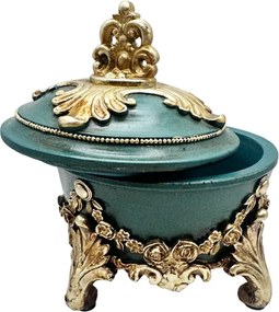 Cutie decorativa vintage MARGARET, Verde  Auriu, 12x13 cm