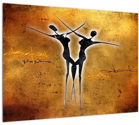 Tablou pe sticlă perechii dansând pictate (70x50 cm)