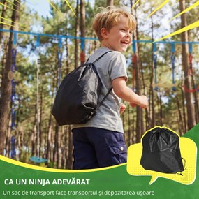 AIYAPLAY Ninja Line copii 10 m set Slackline 9 piese cu 2 inele, leagăn 3-în-1, 2 bare de cățărat pentru 3-8 ani multicolor | Aosom Romania