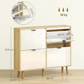 HOMCOM Dulap de pantofi subțire modern cu 4 sertare rabatabile pentru 20 de perechi de pantofi, Alb | Aosom Romania