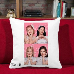 Perna Personalizata K-pop BLACKPINK Colaj Roz, 40x40 cm, Alba Mata, Husa Detasabila, Perna Inclusa, BEKZ®