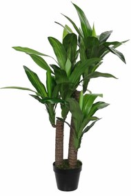 Planta artificiala Dracaena, Azay Design, cu frunze lungi din poliester verde si tulpini multiple, pentru interior, in ghiveci negru, inaltime 110 cm