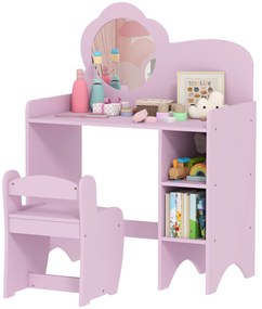 AIYAPLAY Masă de toaletă pentru copii cu scaun și oglindă în formă de floare cu rafturi deschise pentru băieți și fete 3-8 ani Mov | Aosom Romania