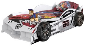 Pat Mașină de Curse Auto pentru Copii, 90x200 cm, Alb (MDF) – Vipack