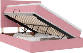 vidaXL Pat cu saltea și LED cu saltea cu led Roz 140 x 190 cm Catifea