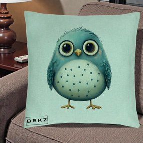 Perna Decorativa Pasare Teal cu Buline Teal, 40x40 cm, Verde Menta, Husa Detasabila, Perna Inclusa, BEKZ®