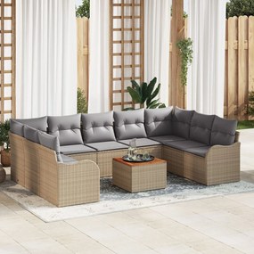 Set de canapele de grădină vidaXL cu 10 piese și perne Bej Ratan Poli Acacia