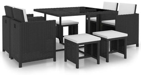 vidaXL Set mobilier de exterior cu perne, 9 piese, negru, poliratan