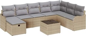 vidaXL Set de canapele pentru grădină cu pernă 9 pcs Bej Rattan poli