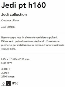 Stalp LED slim pentru iluminat exterior, IP65 Jedi pt h160 antracit