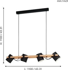 Eglo 43424 - Lustră pe cablu HORNWOOD 4xE27/28W/230V