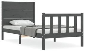 3192738 vidaXL Cadru de pat cu tăblie, gri, 90x200 cm, lemn masiv