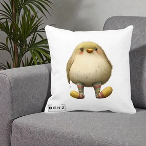 Perna Decorativa Pui Pufos cu Sosete Dungate, 40x40 cm, Alba Mata, Husa Detasabila, Perna Inclusa, BEKZ®