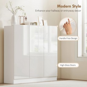 HOMCOM Dulap de Pantofi pentru 25-30 de Pantofi cu Uși Amortizate, Alb Lucios | Aosom Romania