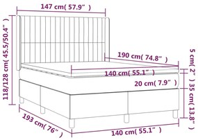 Pat box spring cu saltea, gri inchis, 140x190 cm, catifea Morke gra, 140 x 190 cm, Benzi verticale