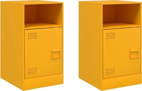 vidaXL Noptiere, 2 buc., galben muștar, 34,5x39x62 cm, oțel