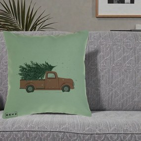 Perna Decorativa Camioneta Terracotta Brad de Craciun, 40x40 cm, Verde, Husa Detasabila, Perna Inclusa, BEKZ®
