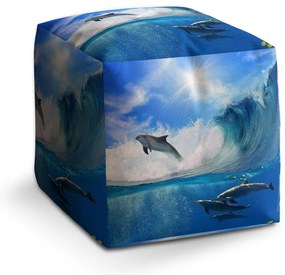 Taburet Cube delfini în valuri, albastru