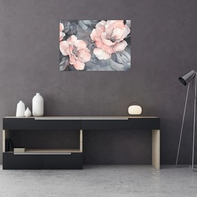 Tablou pe sticlă - Schiță de flori (70x50 cm)