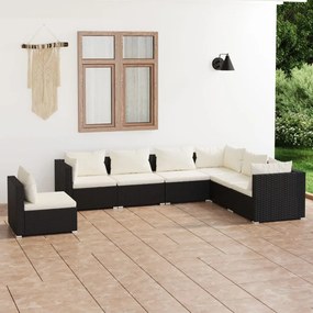 3102351 vidaXL Set mobilier de grădină cu perne, 7 piese, negru, poliratan