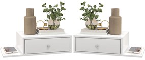 HOMCOM Set de 2 noptiere de perete - set de 2 noptiere - raft lateral și sertar - 55l x 30P x 15H cm MDF alb | Aosom Romania