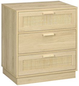 HOMCOM Comoda design boem din ratan cu 3 sertare, mobilier de depozitare pentru living, hol, intrare, lemn natural | Aosom Romania