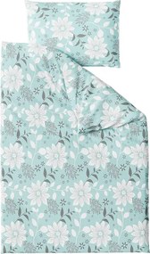 Set lenjerie de pat krep GABRIELA albastru + cearsaf Jersey 90 x 200 cm alb, pat single