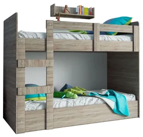 Pat etajat cu scara Andreas, 205x96x161 (2x90x200) cm, culoare sonoma, pal