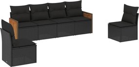 vidaXL Set mobilier de grădină cu perne, 6 piese, negru, poliratan