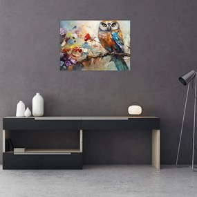 Tablou pe sticlă - Bufniță pictată (70x50 cm)