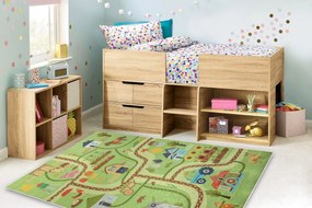 BAMBINO 50200 covor lavabil Sat, străzi pentru copii anti-alunecare - verde / maro
