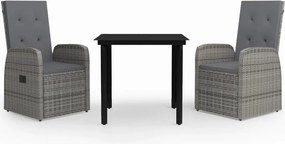 vidaXL Set de mobilier pentru grădină, cu perne, 3 piese, gri