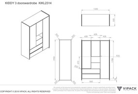 Dulap pentru copii Vipack Kiddy, 137,8 x 190 cm, alb