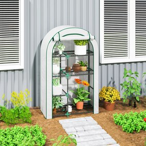 Outsunny Mini solar, solar cu patru niveluri cu acoperire din plastic, portabil, ușă rulabilă, 100 x 45 x 160 cm, alb | Aosom Romania