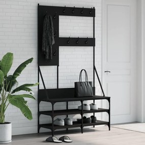 vidaXL Suport de haine cu raft de pantofi, negru, 100x40x184 cm