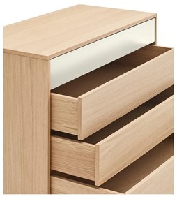 Comodă cu aspect de lemn de stejar Teulat Yoko, alb-crem