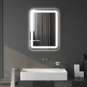 kleankin Oglindă LED, pentru Baie și Machiaj,lumina Reglabilă cu 3 Temperaturi de Culoare, Design anti-aburire, 70x50 cm, Argintiu | Aosom Romania