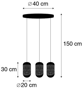 Lampă suspendată vintage neagră cu alamă rotundă 3 lumini - Kayleigh