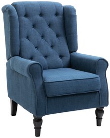 HOMCOM Scaun Decorativ Capitonat cu Spatar Inalt, Cotiere Rotunjite Captusite și Sezut cu Captuseala Groasa, Albastru | Aosom Romania