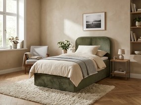 Pat tapitat boxspring FORENA 90x200 cm verde inchis Saltea: Saltea cu arcuri Bonell